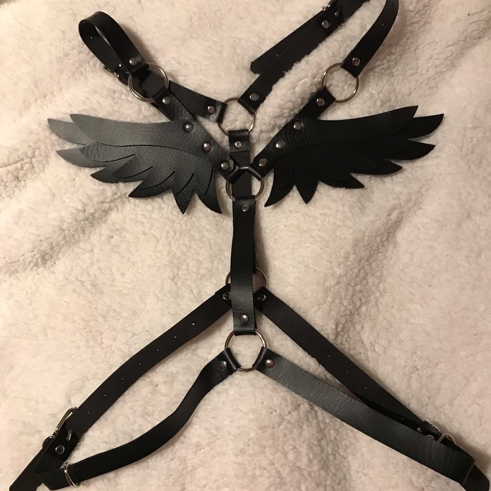 PU Leather Angel Wings on Back Adjustable Harness